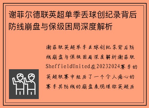 谢菲尔德联英超单季丢球创纪录背后防线崩盘与保级困局深度解析